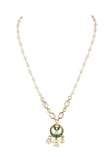 Gold Finish Necklace With Green Meenakari Motif