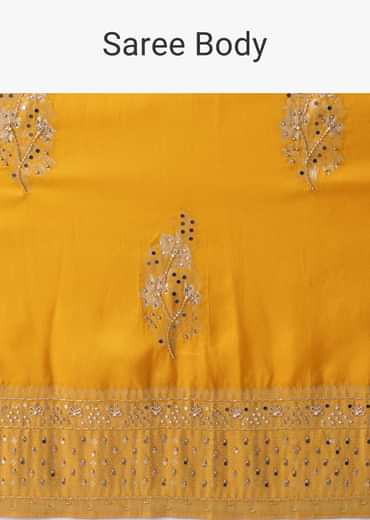 Gold Fusion Yellow Embroidered Saree In Khadi Silk