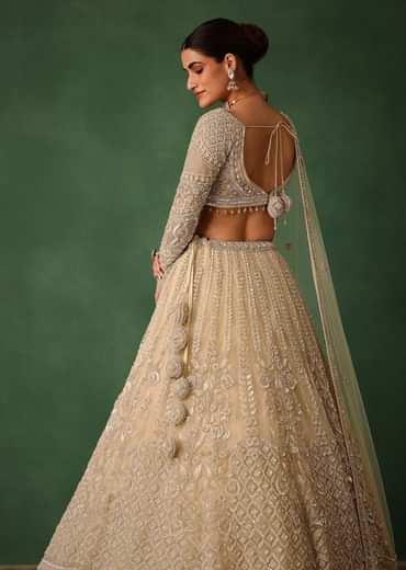 Gold Hand Embroidered Lehenga Set In Raw Silk With Dupatta
