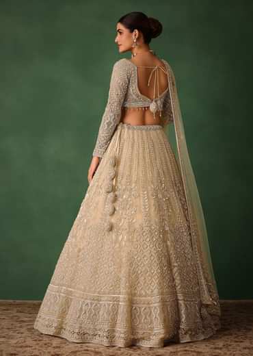 Gold Hand Embroidered Lehenga Set In Raw Silk With Dupatta