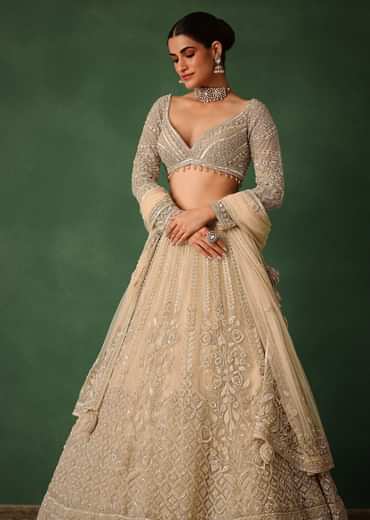 Gold Hand Embroidered Lehenga Set In Raw Silk With Dupatta