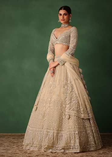 Gold Hand Embroidered Lehenga Set In Raw Silk With Dupatta