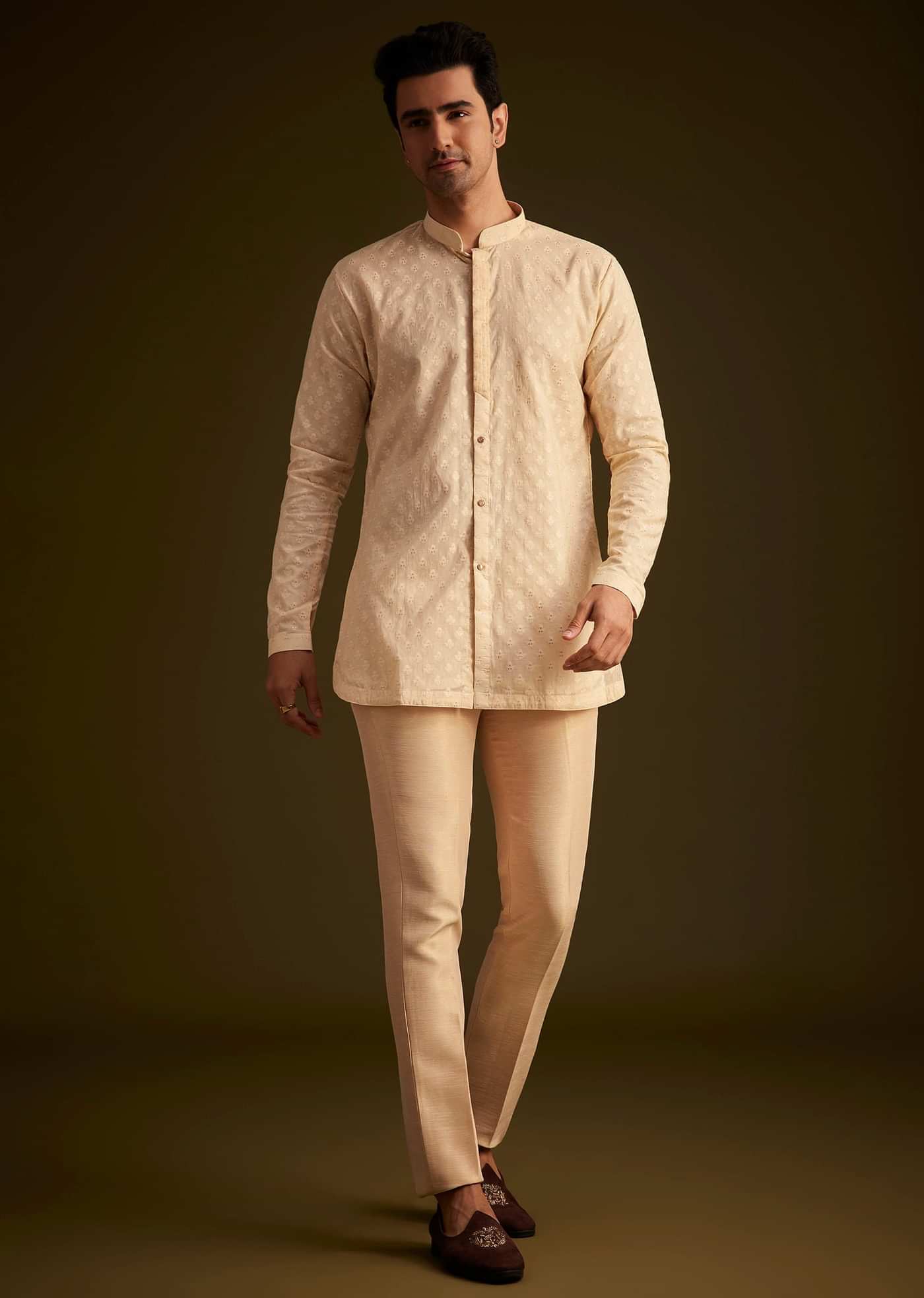 Gold Hand Embroidered Sherwani Set With Intricate Detailing