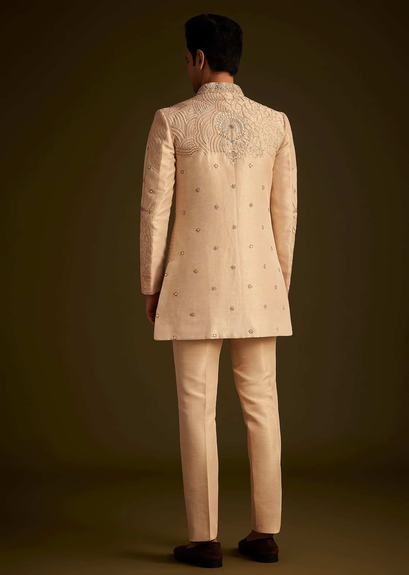 Gold Hand Embroidered Sherwani Set With Intricate Detailing