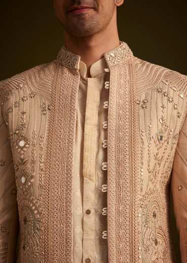 Gold Hand Embroidered Sherwani Set With Intricate Detailing