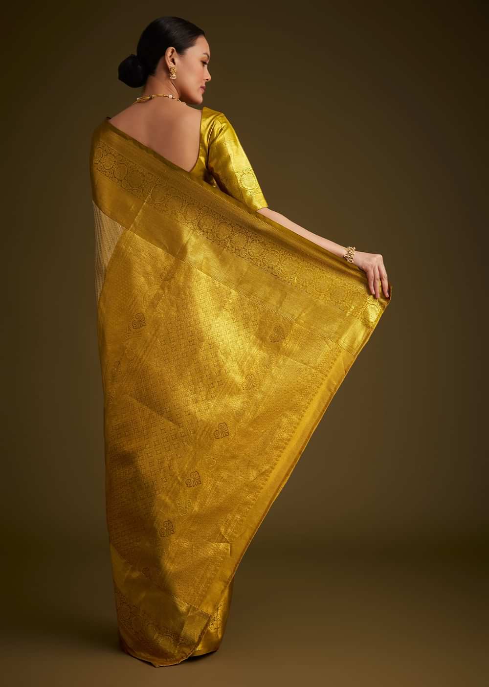Gold Kanjivaram Silk Saree With Zari Border