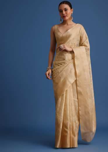 Gold Kota Cotton Resham Embroidered Saree