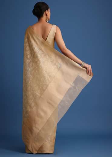 Gold Kota Cotton Resham Embroidered Saree