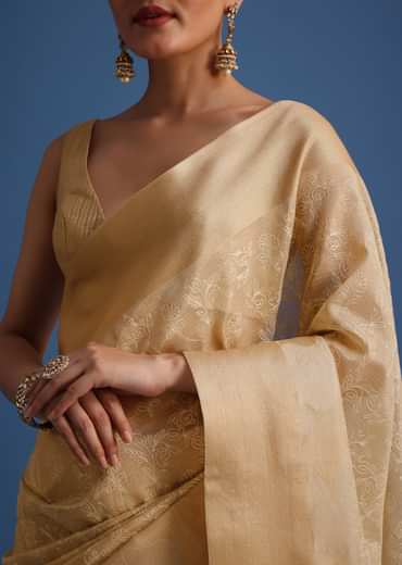 Gold Kota Cotton Resham Embroidered Saree