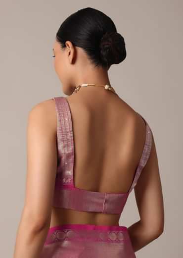 Gold Kota Silk Chanderi Saree With Mirror Detail And Unstitched Blouse Piece