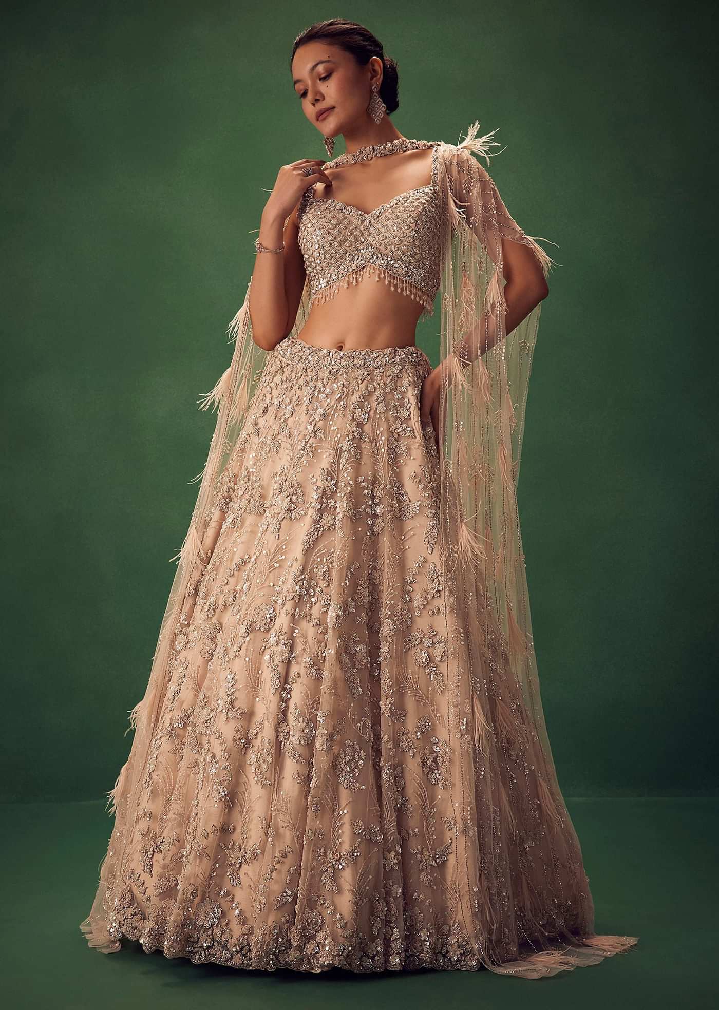 Gold Sequin Work Lehenga Set