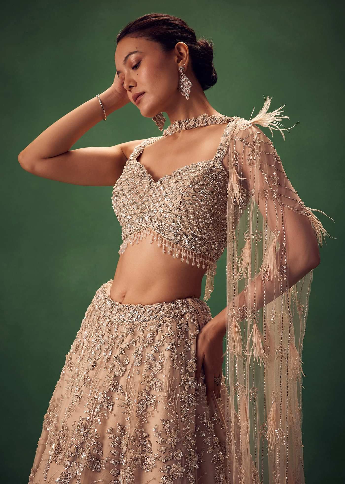 Gold Sequin Work Lehenga Set