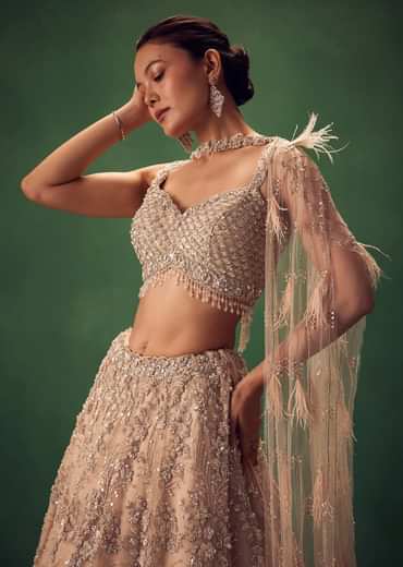 Gold Sequin Work Lehenga Set