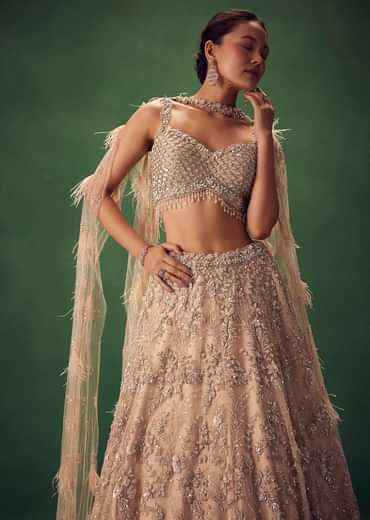 Gold Sequin Work Lehenga Set