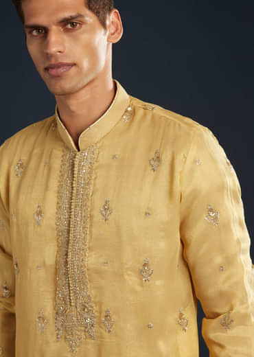Gold Tissue Kurta Set With Sequin Embroidery