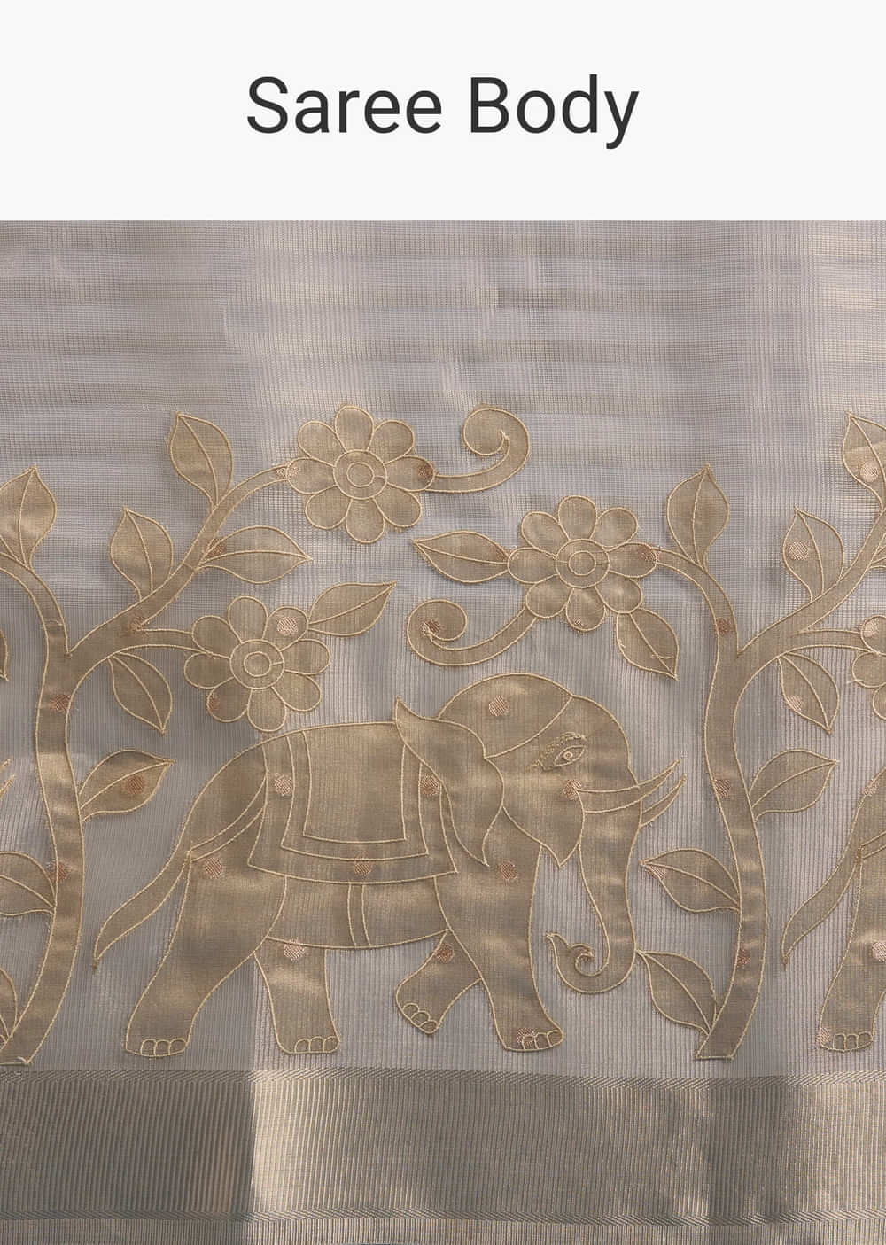 Gold Tissue Organza Saree With Zari And Resham Embroidery