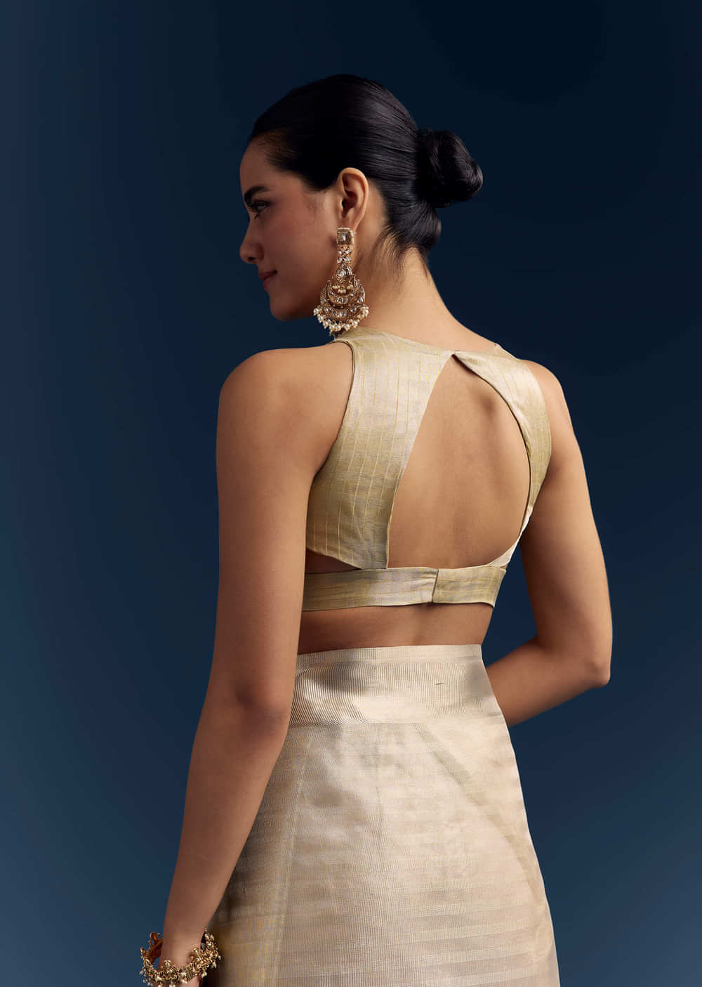 Gold Tissue Organza Saree With Zari And Resham Embroidery