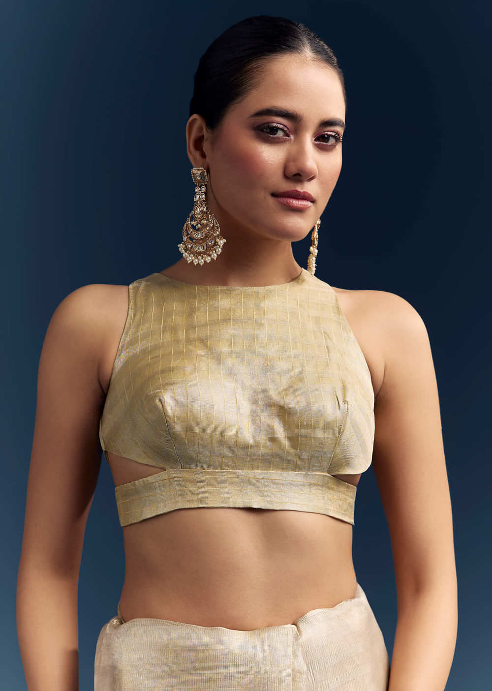 Gold Tissue Organza Saree With Zari And Resham Embroidery