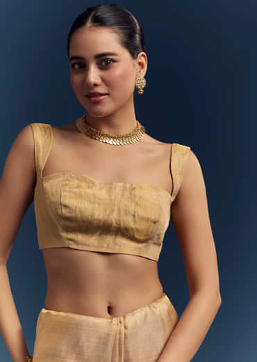 Gold Tissue Organza Woven Saree With Golden Zari Work