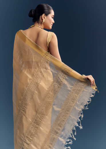 Gold Tissue Organza Woven Saree With Golden Zari Work