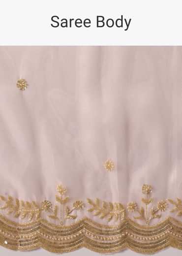Peach Tissue Saree With Cut Dana Embroidered Borders