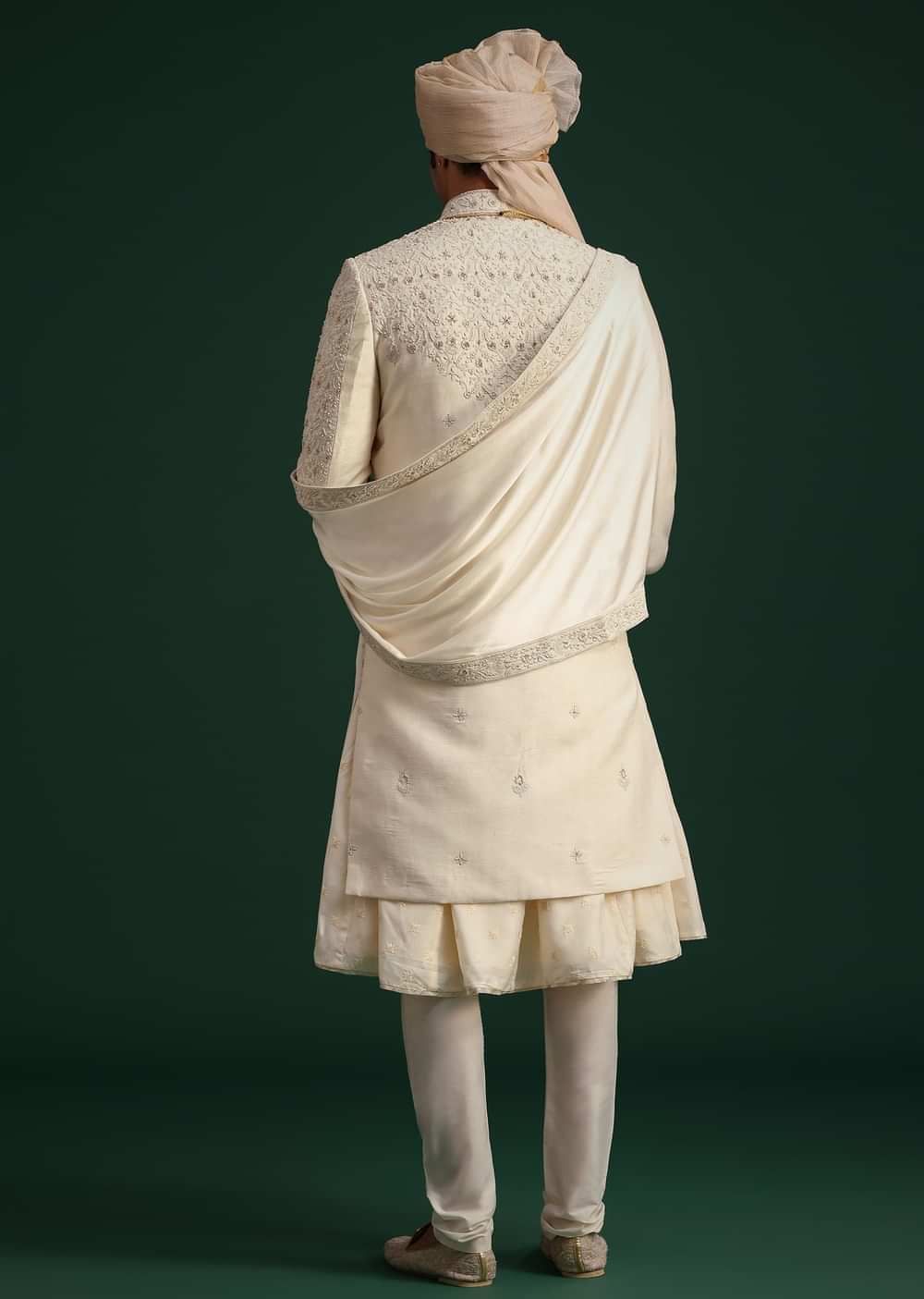 Gold Zari Embroidered Sherwani With Anarkali Kurta And Dupatta