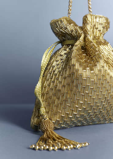 Golden Beaded Tassel Potli