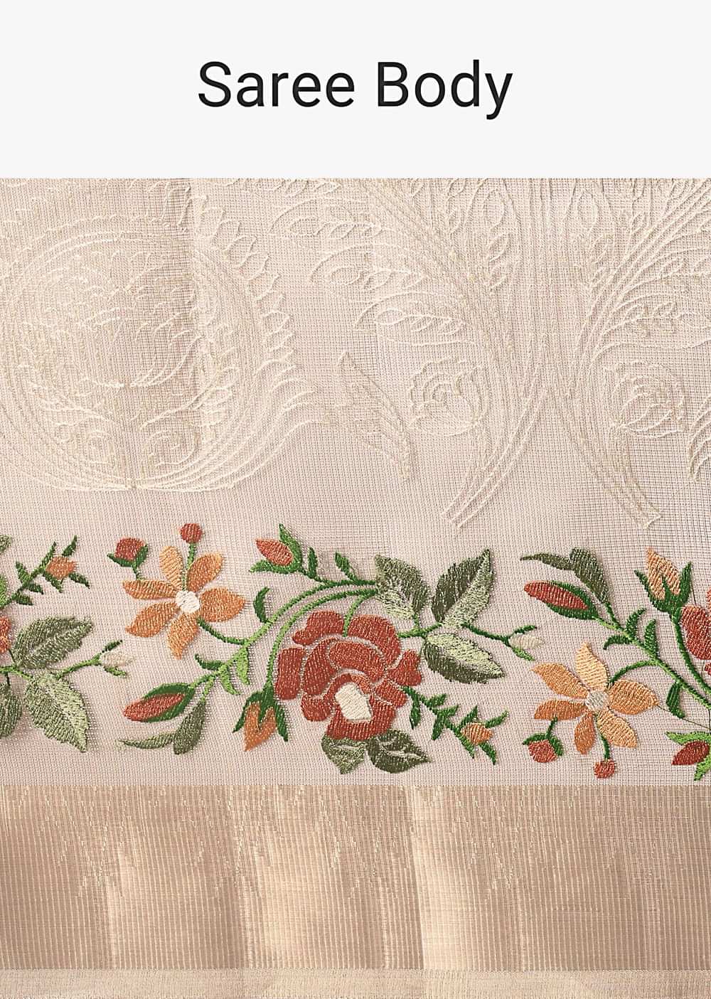 Golden Silk Saree With Exquisite Resham Thread Butti Work