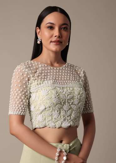 Graceful Green Pleated Saree With Ready Made Blouse