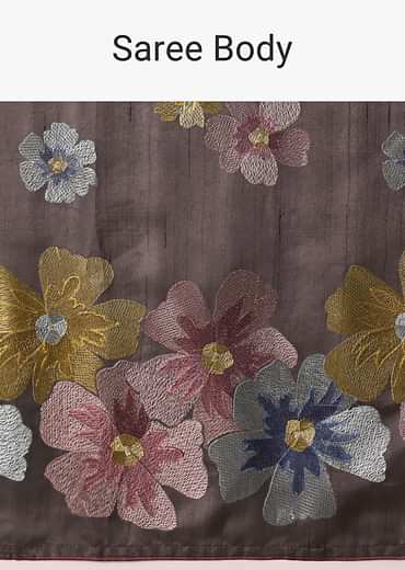 Graceful Grey Saree With Exquisite Thread Resham Work