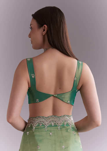 Grass Green Silk Saree With Heavy Hand Embroidery