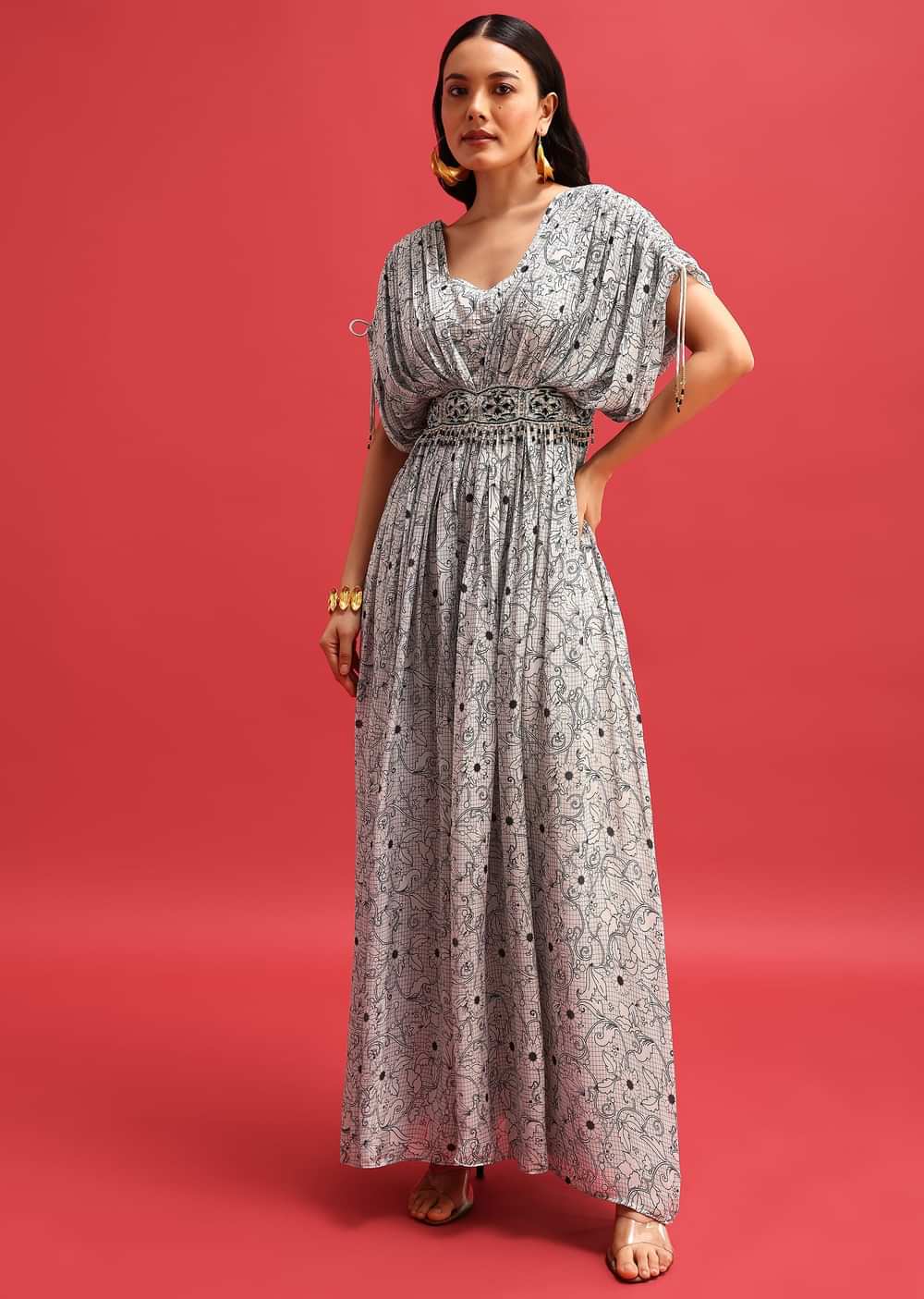 Gray Abstract Printed Jumpsuit With Resham Work