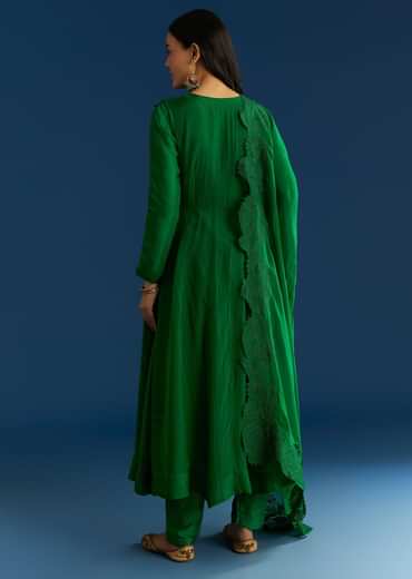 Green Angrakha Style Anarkali Suit With Resham Work