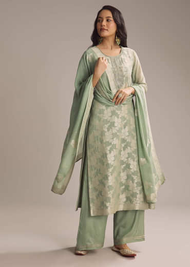 Green Banarasi Georgette Palazzo Suit