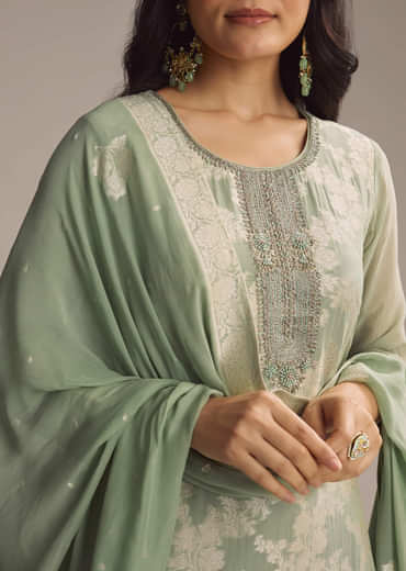 Green Banarasi Georgette Palazzo Suit