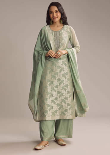 Green Banarasi Georgette Palazzo Suit