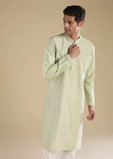 Green Banarasi Silk Kurta Set with Kantha Work