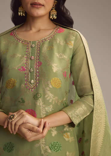 Green Banarasi Tissue Palazzo Suit