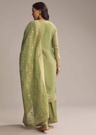 Green Banarasi Tissue Palazzo Suit
