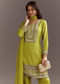 Green Beads And Sequins Work Kurta Set With Organza Dupatta