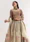 Green Beige Georgette Printed Lehenga With Scoop Neckline And Net Dupatta