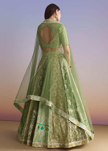 Green Brocade Silk Bridesmaid Lehenga With Zardosi Embroidery