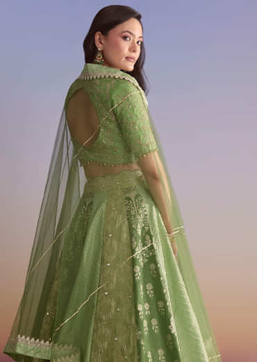 Green Brocade Silk Bridesmaid Lehenga With Zardosi Embroidery