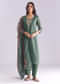 Green Chanderi Kurta Set With Stripe Print And Gota Work