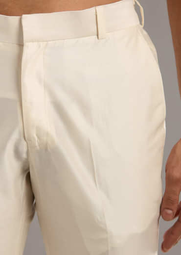 Green Chanderi Linen Kurta Jacket Set For Men With Dori Work