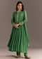 Green Chinon Kurta With Zardosi Moti Work On Neckline And Sleeves