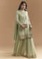 Green Chinon Palazzo Suit With Moti And Cutdana Embroidery