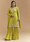 Green Chinon Sharara Suit With Heavy Hand Embroidery