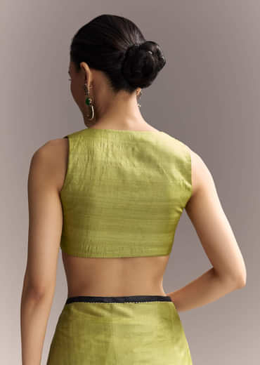 Green Cotton Authentic Hand Painted Saree With Contrast Border