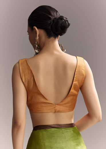 Green Cotton Saree With Hand Painted Floral Motifs And Contrast Border